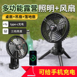 多功能風扇燈充電照明戶外露營帳篷三腳架小吊扇學生宿捨台搖頭扇