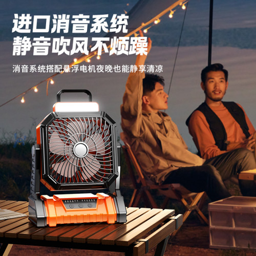 戶外露營風扇高續航LED燈可USB反充電野營吊扇跨境桌面露營風扇燈