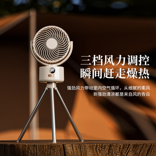 戶外露營風扇迷你小型便攜式usb充電帳篷帶燈吊風扇大風釣魚3腳架