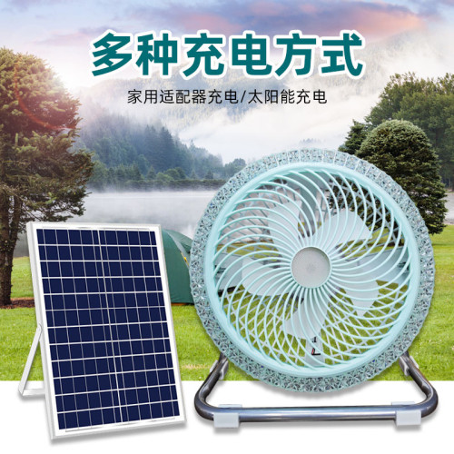新款LED太陽能充電風扇燈12家用靜音大風力露營風扇燈戶外趴地扇
