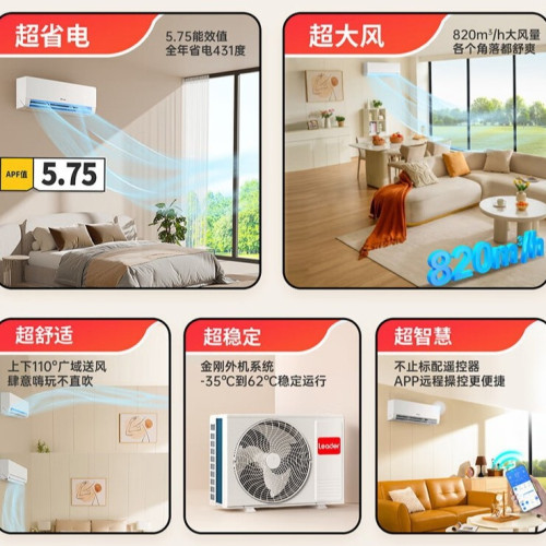 海爾統帥空調海爾智家超省電出品大風口1.5匹 新一級超省電變頻