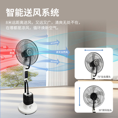 亞馬遜熱賣加溼噴霧落地扇水冷智能霧化風扇16寸降溫立式搖頭扇