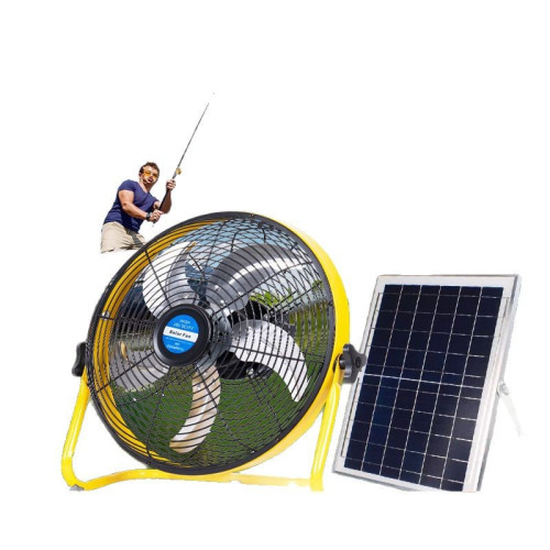 太陽能充電風扇戶外釣魚野炊露營趴地扇家用大風力智能電風扇跨境
