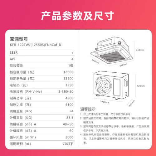 格.力空調5匹中央空調一級能傚變頻冷暖八面出風天井機含稅運安裝