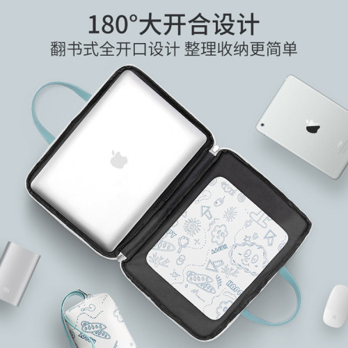 手提可愛卡通印花電腦包適用蘋果Macbook14寸15.6寸筆電電源包