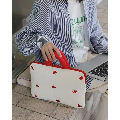 小蘑菇撞色筆電防震電腦包女適用於蘋果14寸16寸手提包ipad收納