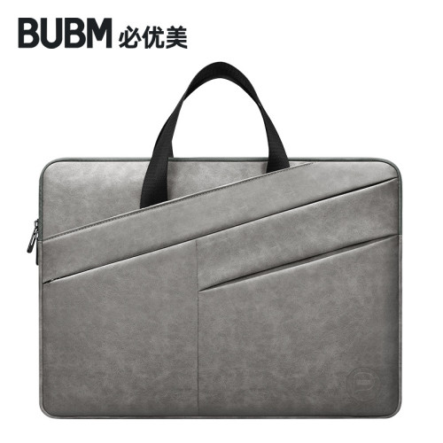 BUBM簡約耐磨筆電包商務出行防水PU加絨羊巴料手提電腦包