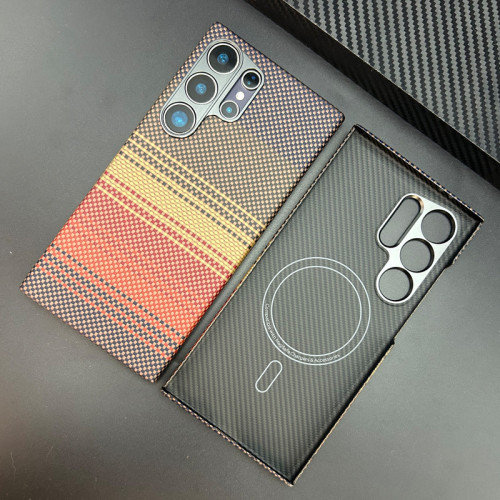 適用三星S24U磁吸手機殼凱夫拉Samsung S24 Ultra芳綸纖維保護套