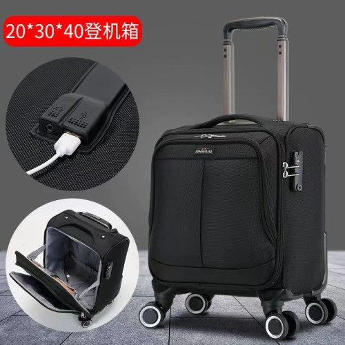 充電款迷你登機箱18寸輕便拉桿箱萬向輪旅行箱密碼箱軟箱布箱