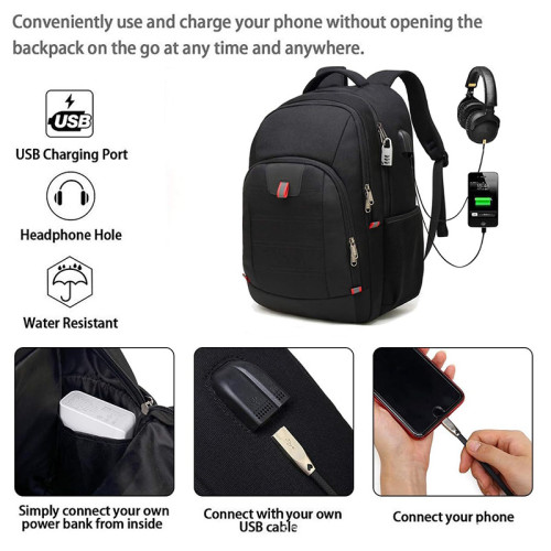 旅行筆記型電腦後背包適用 USB 充電端口,防水雙肩包