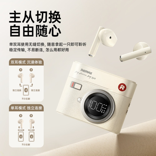 remax 真無線電量數顯藍牙耳機 相機造型長續航手機音樂無線耳機