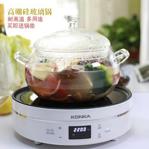 雙耳弧形玻璃湯鍋奶鍋火鍋家用涮涮鍋燉鍋煤氣爐電磁爐電陶爐通用