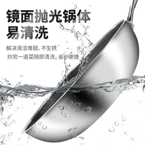 不鏽鋼炒鍋加厚全屏蜂窩無塗層不沾鍋平底禮品鍋具