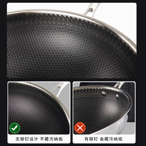 食品級304不鏽鋼炒鍋雙面蜂窩不沾炒菜鍋家用少油瓦斯電磁爐通用