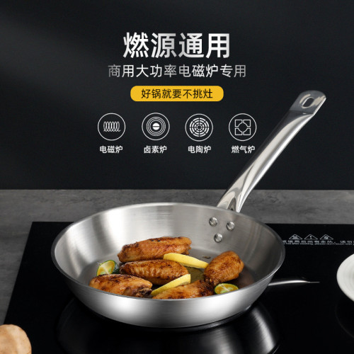 不鏽鋼煎鍋商用複合底平底不沾鍋電磁爐瓦斯適用牛排鍋無油煙煎盤