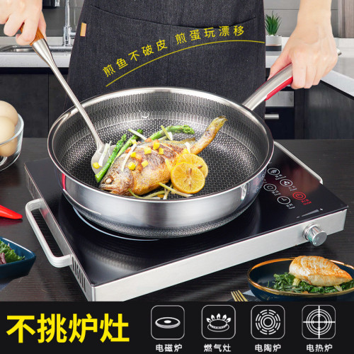 316不鏽鋼加深煎炒鍋食品級蜂窩不沾家用平底鍋煎牛排瓦斯電磁爐