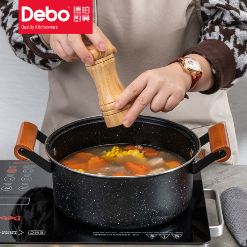 德鉑麥飯石色不沾炒鍋烹煮湯鍋嬰兒寶寶奶鍋廚具三件套裝