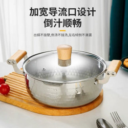 304不鏽鋼雪平鍋無塗層火鍋雙耳奶鍋輔食鍋加厚泡麵鍋木柄湯奶鍋