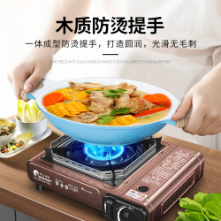 廚易達CD 木紋柄防燙炒鍋內白外藍28-32cm鋁合金無煙不沾鍋玻璃蓋