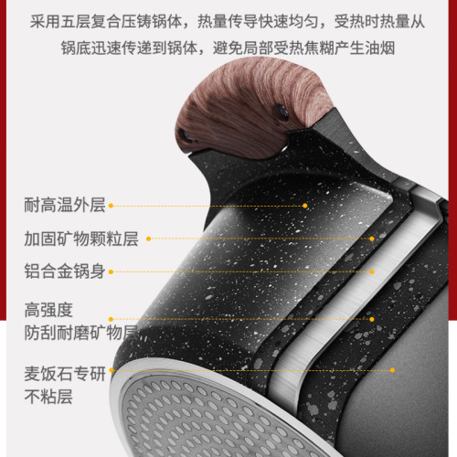 鏗鏘麥飯石湯鍋家用煲湯鍋瓦斯雙耳鋁鍋燜鍋不沾電磁爐火鍋專用鍋