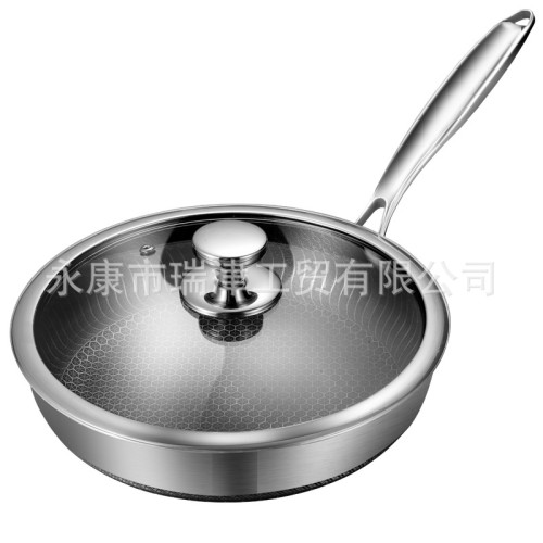 316 不鏽鋼平底鍋煎鍋家用牛排鍋不沾鍋少菸電爐明火通用