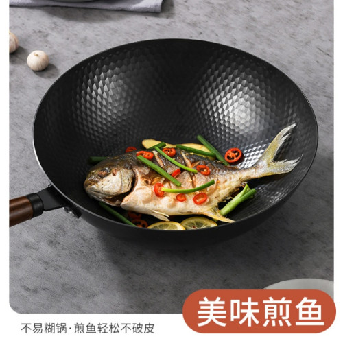 無塗層不沾鍋家用炒鍋黑色電磁爐通用煤氣燃灶炒菜鍋鑄老式精鐵鍋