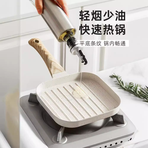 高顔值不沾煎鍋條紋木柄牛排煎鍋電磁爐明火通用牛扒煎盤