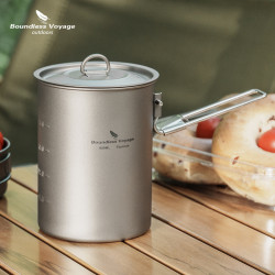 必唯純鈦迷你煮鍋戶外野營鈦碗鈦杯蒸煮飯器露營炊具鍋具折曡手柄