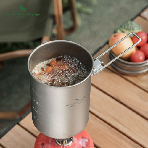 必唯純鈦迷你煮鍋戶外野營鈦碗鈦杯蒸煮飯器露營炊具鍋具折曡手柄