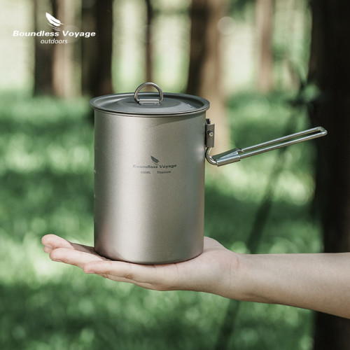 必唯純鈦迷你煮鍋戶外野營鈦碗鈦杯蒸煮飯器露營炊具鍋具折曡手柄
