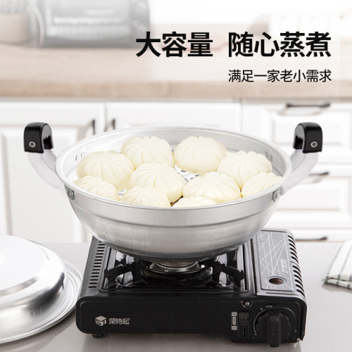 鋁鍋家用湯鍋老式加厚蒸鍋煮餃子純鋁帶籠屜瓦斯爐雙耳圓底鋁蒸鍋