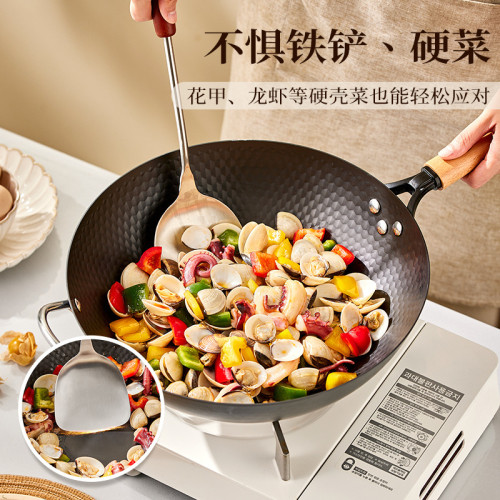 家用炒菜鍋無塗層蜂窩鐵鍋網紅款小炒鍋電磁爐瓦斯爐通用