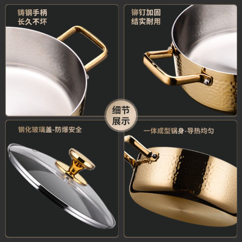 鏗鏘316不鏽鋼湯鍋帶蒸籠家用無塗層燉煮鍋雙耳小火鍋電磁爐專用