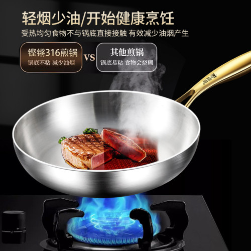 316不鏽鋼平底鍋煎鍋家用無塗層瓦斯電磁爐通用不沾鍋牛排煎鍋小