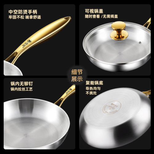 316不鏽鋼平底鍋煎鍋家用無塗層瓦斯電磁爐通用不沾鍋牛排煎鍋小