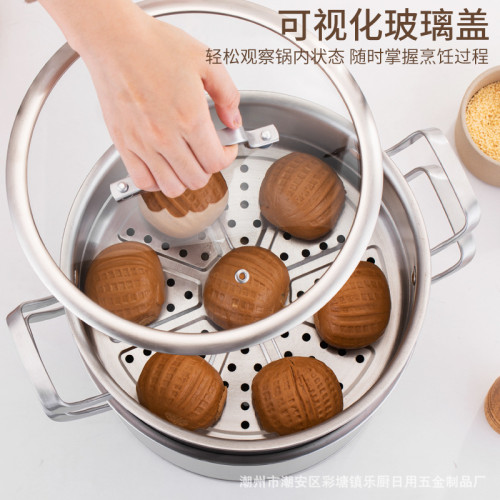加厚不鏽鋼直角蒸鍋 優鈦二層湯蒸鍋雙層歐式蒸湯鍋禮品鍋