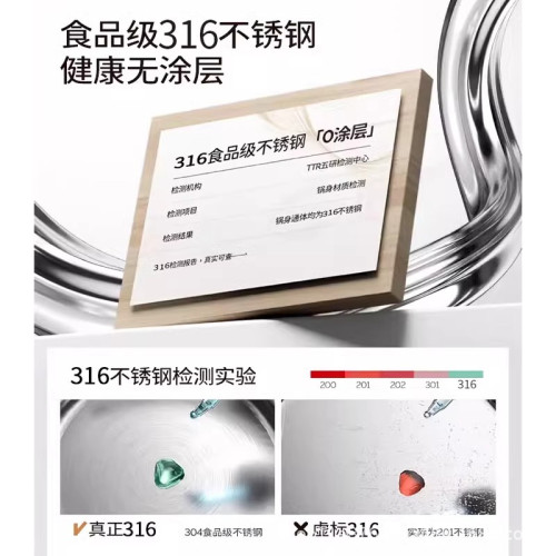 加厚316不鏽鋼鍋無塗層炒鍋家用電磁瓦斯通用炒菜鍋圓底不沾鍋