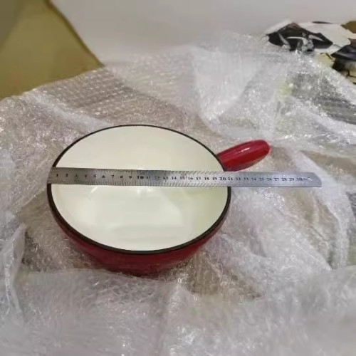 無塗層琺瑯鍋20cm起司鍋紅色帶把手家用高顔值平底鍋