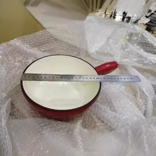 無塗層琺瑯鍋20cm起司鍋紅色帶把手家用高顔值平底鍋