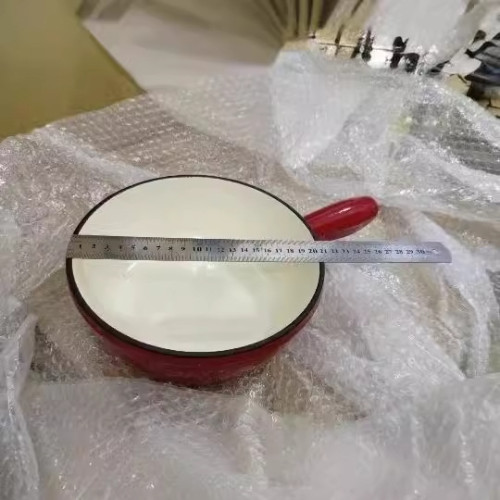 無塗層琺瑯鍋20cm起司鍋紅色帶把手家用高顔值平底鍋