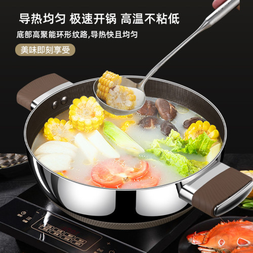 316不鏽鋼湯鍋家用有鈦無塗層不沾鍋火鍋電磁爐煮粥鍋雙耳煮湯鍋