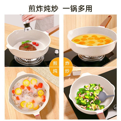 麥飯石平底鍋加深加厚雙導流口家用牛排煎蛋油炸不沾鍋麥飯石炒鍋