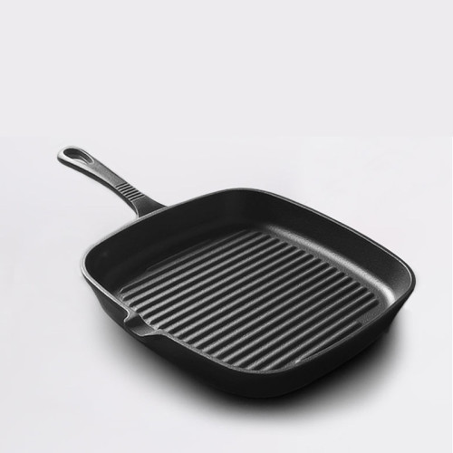 鑄鐵牛排鍋西餐條紋牛扒煎盤平底方形生鐵鍋無塗層24cm