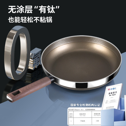 316不鏽鋼平底鍋有鈦家用無塗層不沾鍋加深煎炒鍋電磁爐牛排煎鍋