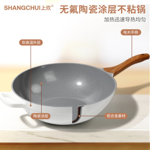 陶瓷不沾鍋家用炒菜鍋深煎鍋無油煙炒鍋電磁爐瓦斯爐通用