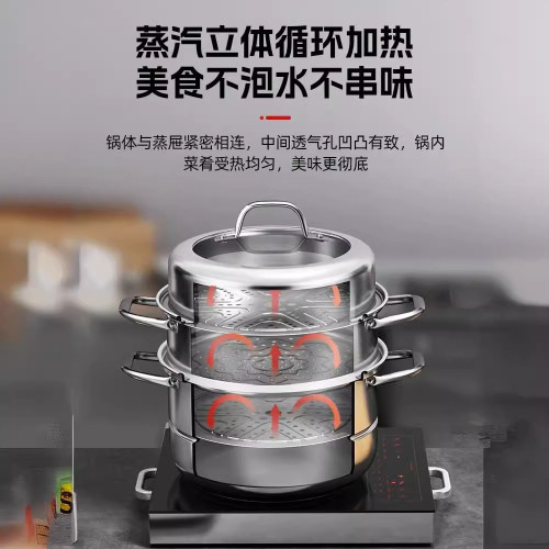 【意華廚品】家用28CM歐式湯蒸鍋加厚不鏽鋼二層雙層加厚三層蒸鍋