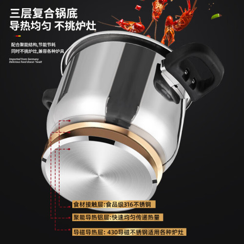 德國高壓鍋家用316不鏽鋼加厚防爆壓力鍋大容量電磁爐通用食品級