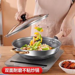 316不鏽鋼食品級炒鍋不沾家用蜂窩明火電磁爐瓦斯爐多層複合底
