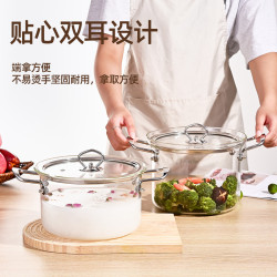 透明耐熱玻璃鍋雙耳可加熱煲湯燒水鍋家用大容量帶蓋燉鍋