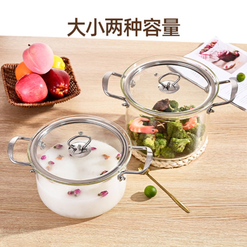 透明耐熱玻璃鍋雙耳可加熱煲湯燒水鍋家用大容量帶蓋燉鍋